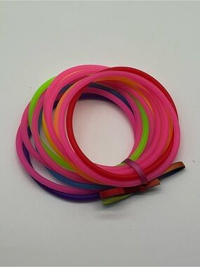 Set of 12 Neon Pink and Rainbow Jelly Bracelets